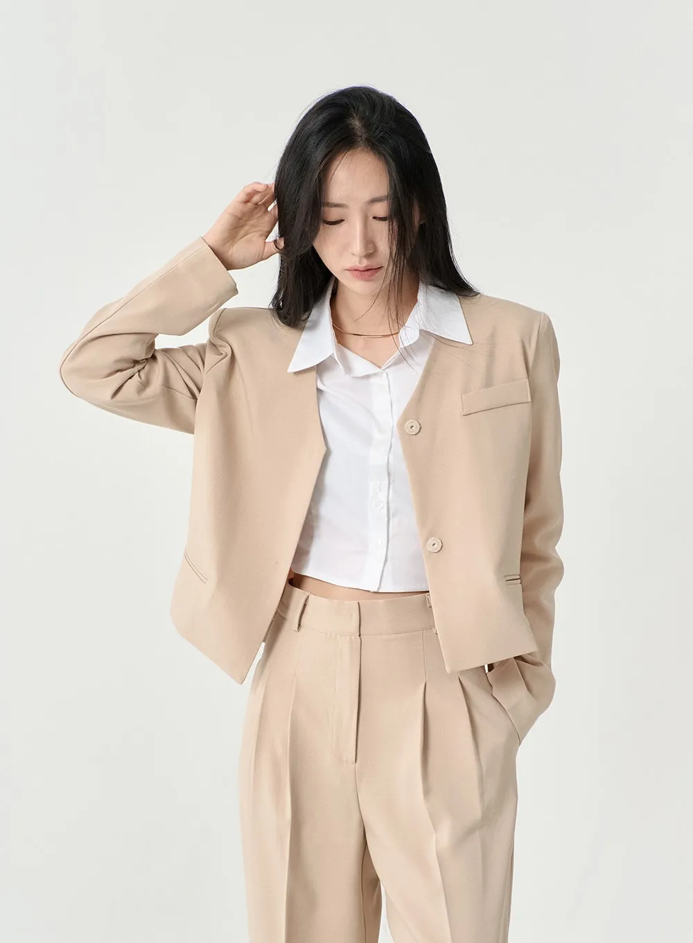 High Waist Pintuck Wide Leg Tailored Pants OS13 sold by Lewkin product image thumbnail 3