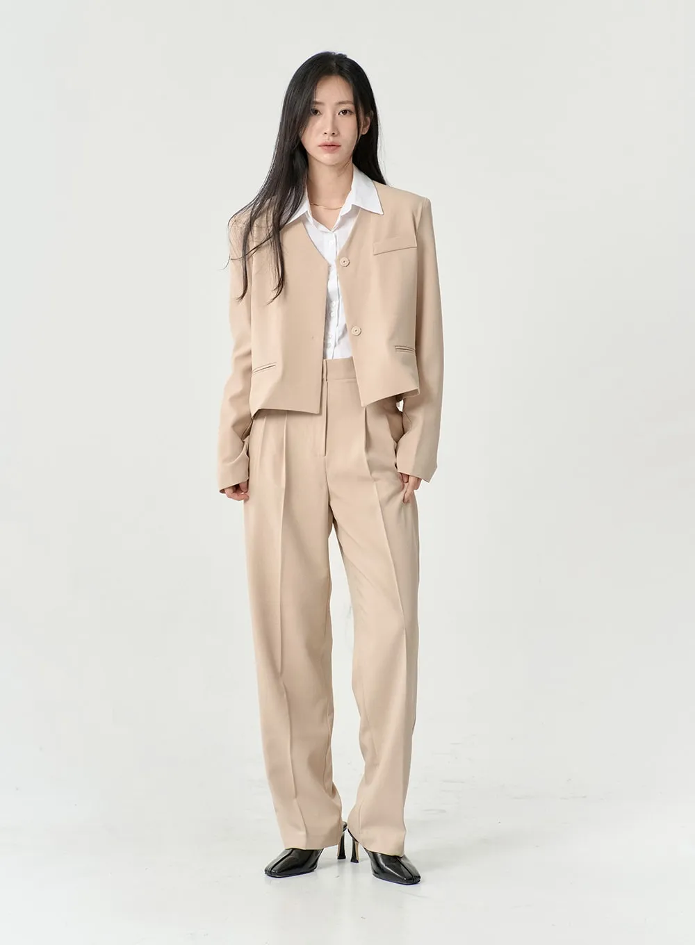 High Waist Pintuck Wide Leg Tailored Pants OS13 sold by Lewkin product image thumbnail 2