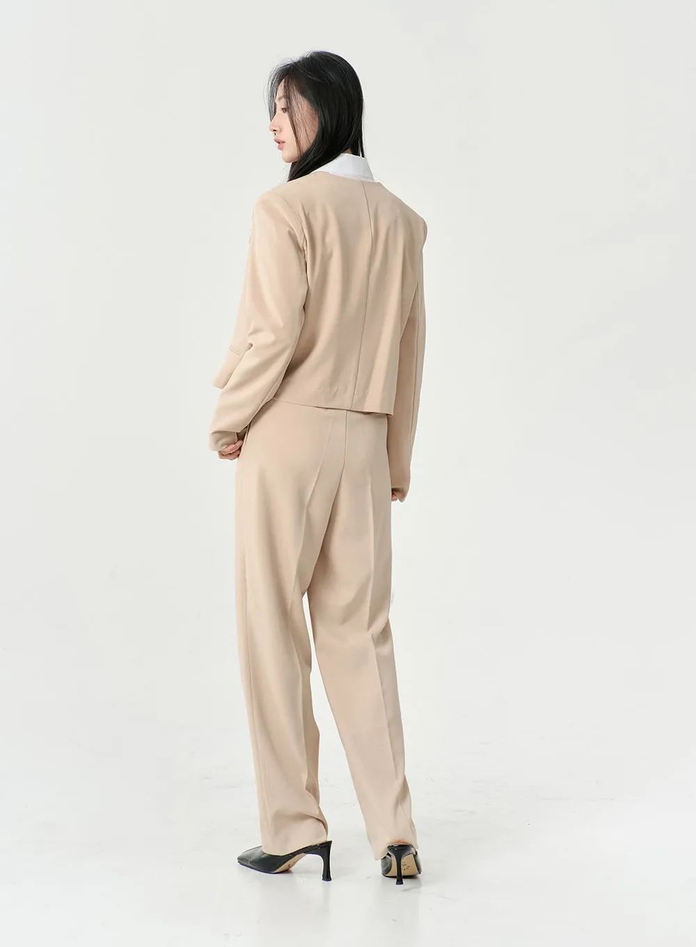 High Waist Pintuck Wide Leg Tailored Pants OS13 sold by Lewkin product image thumbnail 5