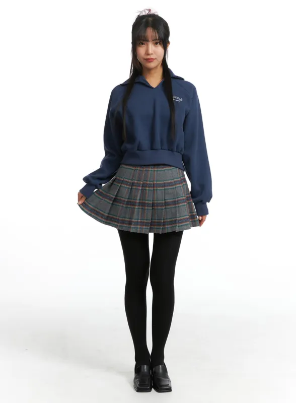 Mid Waist Pleated Check Zip Mini Skirt OJ302 sold by Lewkin