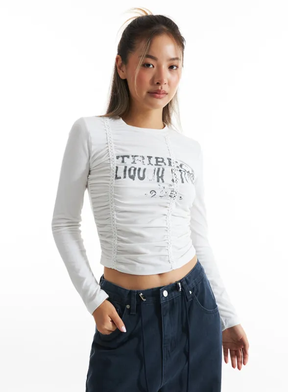 Graphic Ruffled Crop Top CO313 sold by Lewkin
