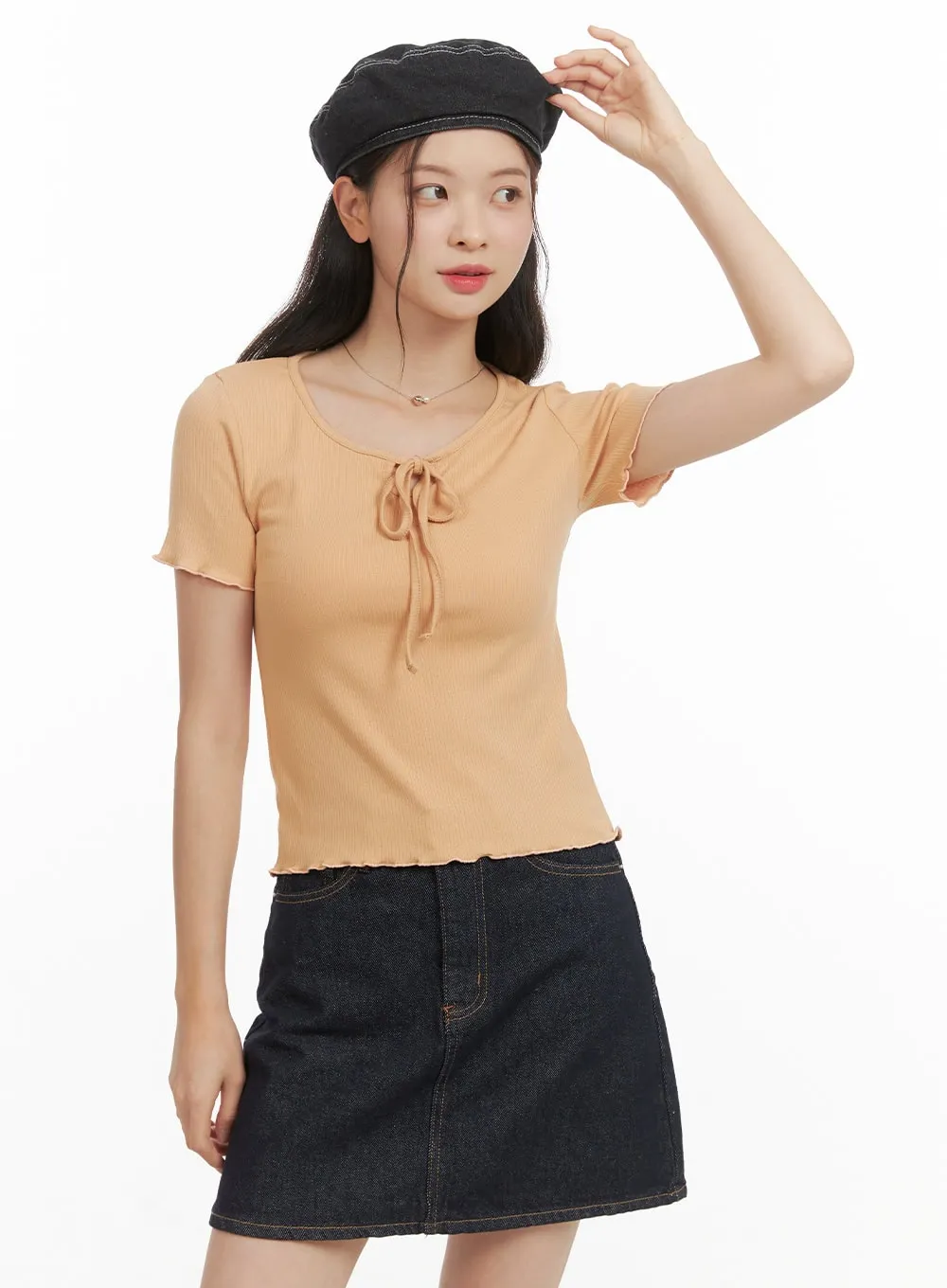 Ruffle Hem Ribbon Top OY417 sold by Lewkin