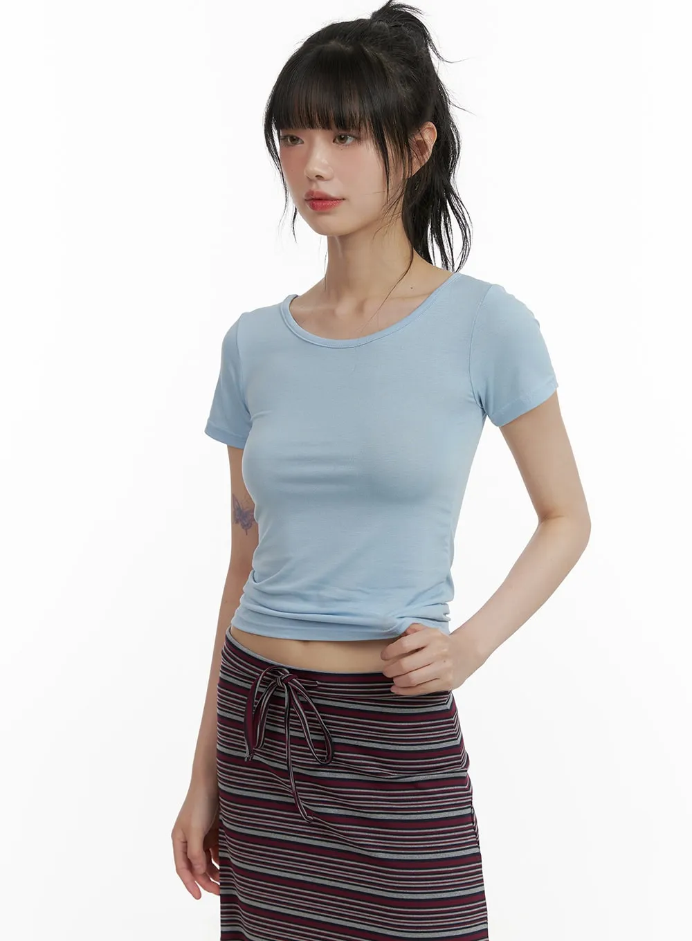 Solid Round Neck Crop Top CU410 sold by Lewkin