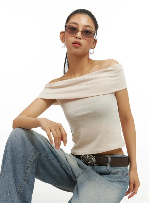 Solid Off Shoulder Crop Top IU412 sold by Lewkin