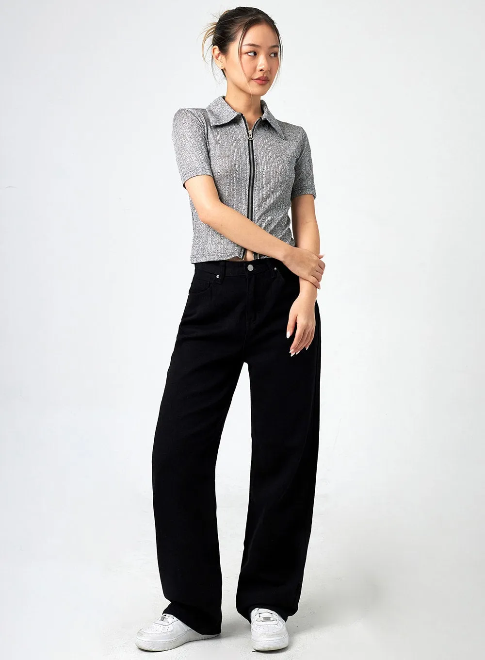 Black Cotton Wide Pants CY309 sold by Lewkin