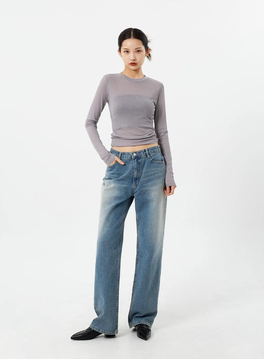 Mid-Wash Wide Leg Jeans CM308 sold by Lewkin product image thumbnail 2
