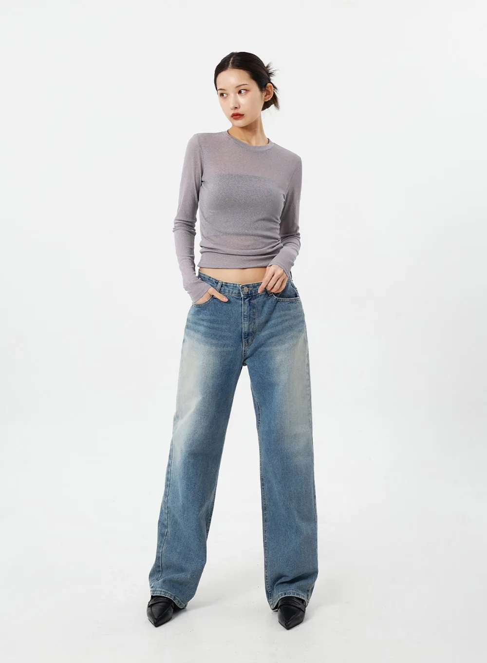 Mid-Wash Wide Leg Jeans CM308 sold by Lewkin product image thumbnail 3