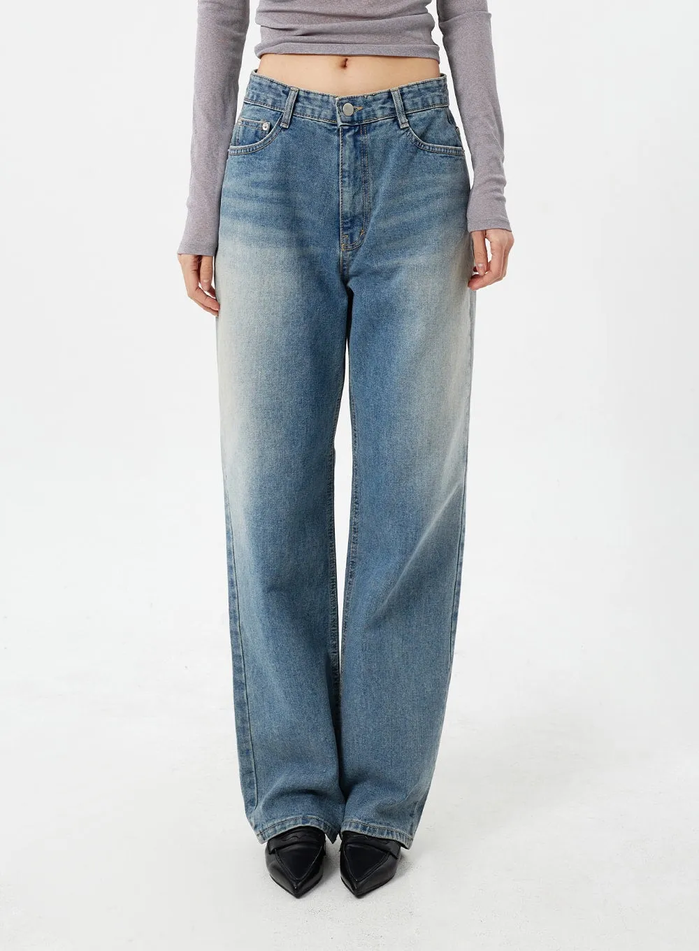 Mid-Wash Wide Leg Jeans CM308 sold by Lewkin product image thumbnail 4