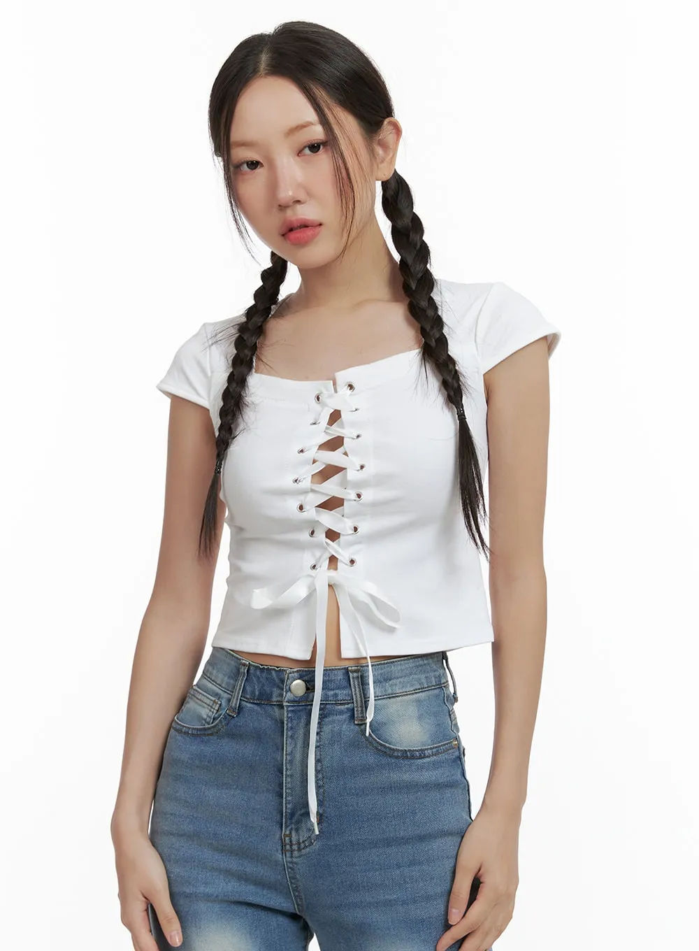 Lace Up Crop Top OL402 sold by Lewkin product image thumbnail 4