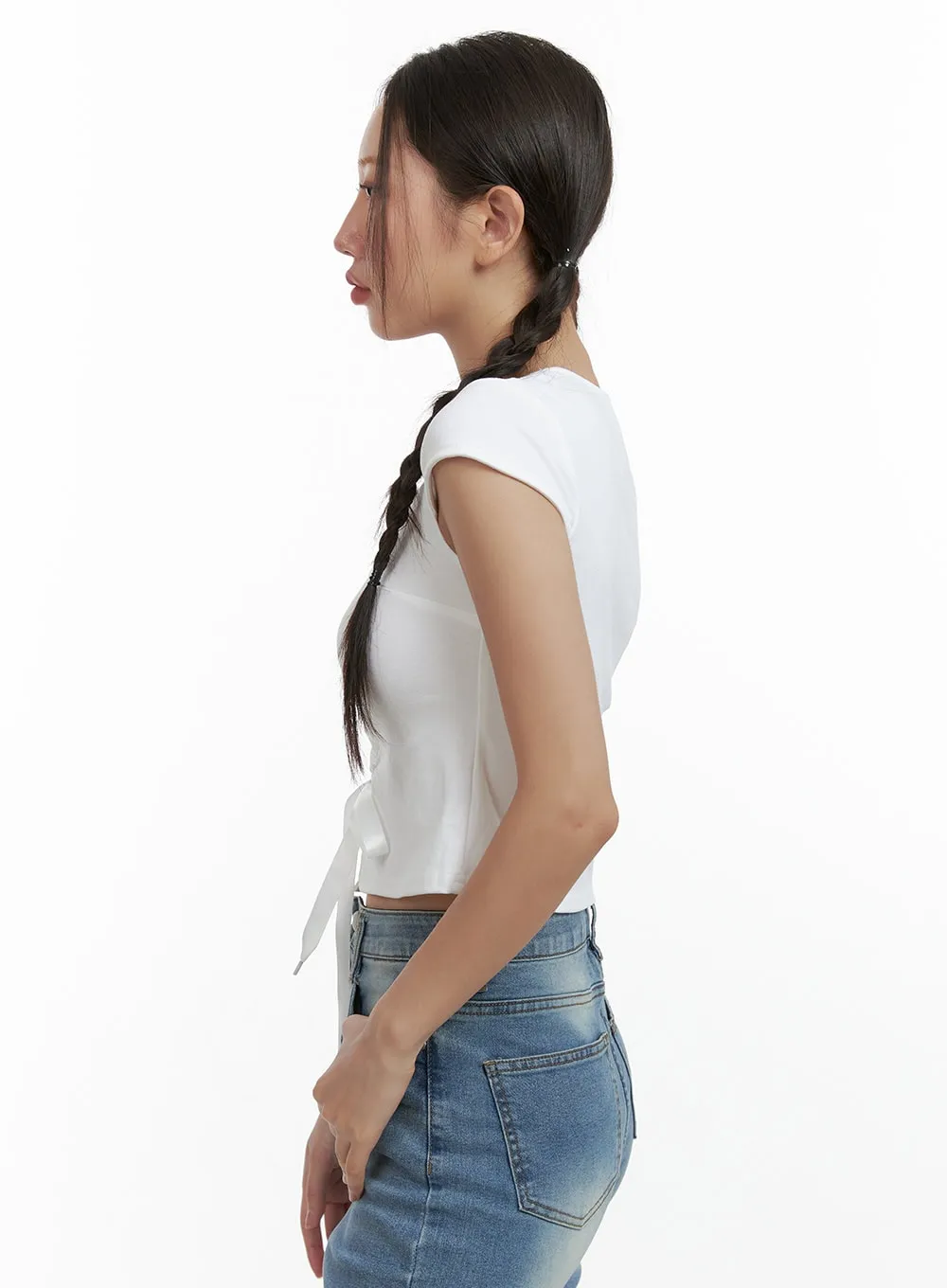 Lace Up Crop Top OL402 sold by Lewkin product image thumbnail 5