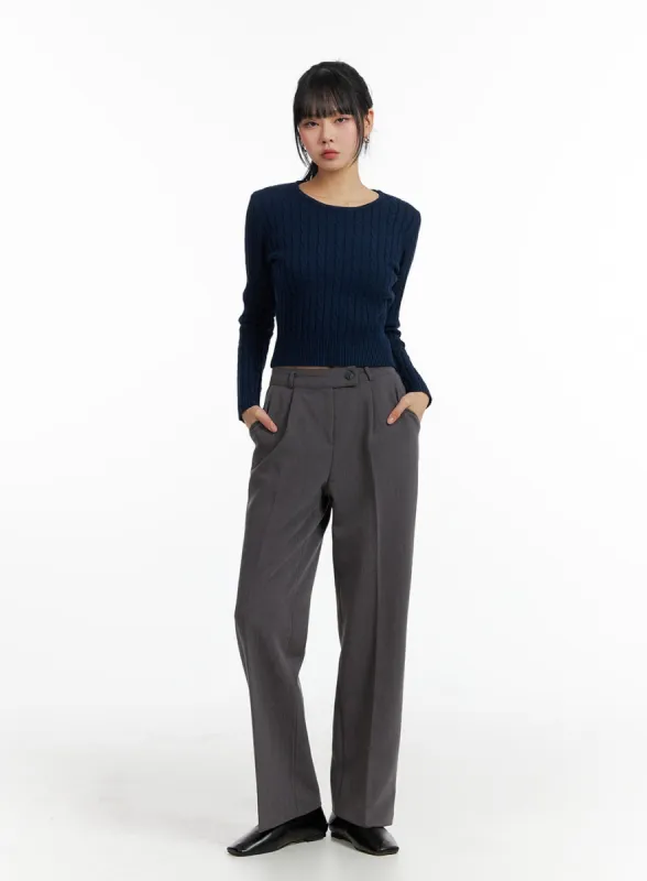 Pintuck Straight Leg Tailored Pants IF402 sold by Lewkin
