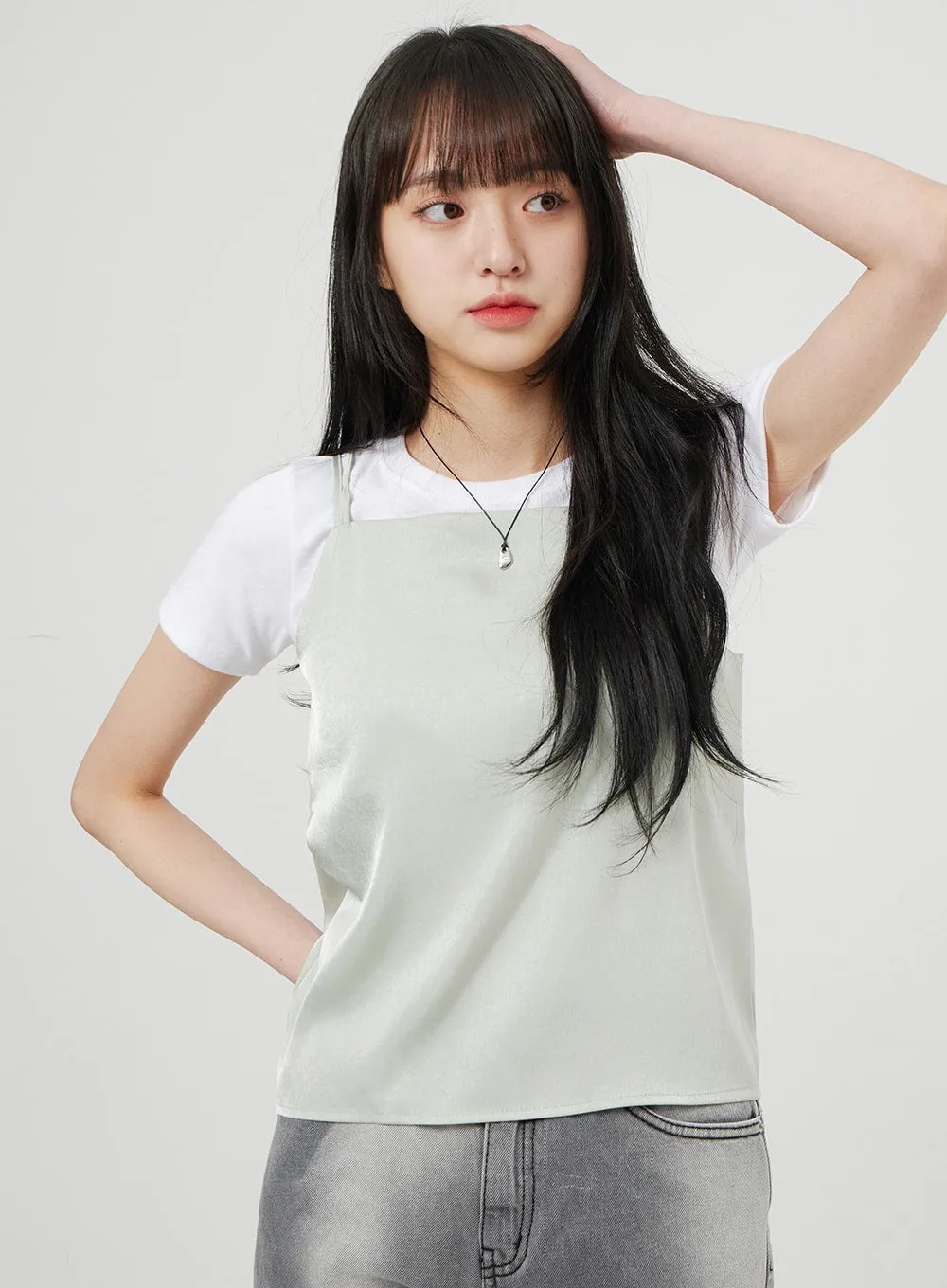 Satin Sleeveless Top OF327 sold by Lewkin