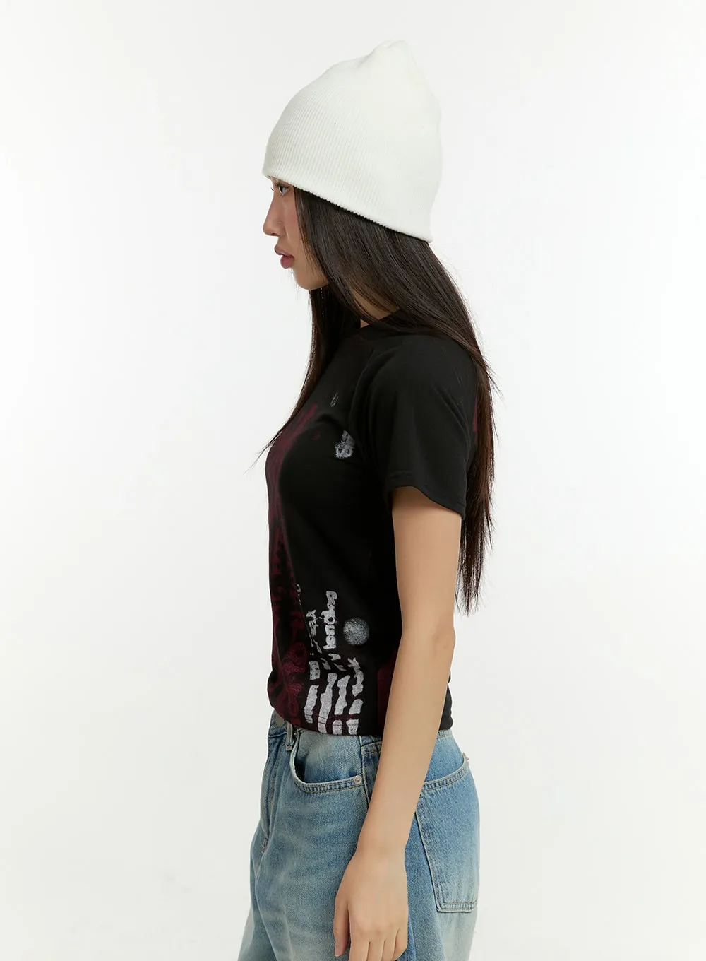 Graphic Lettering Crop Tee CU426 sold by Lewkin product image thumbnail 4