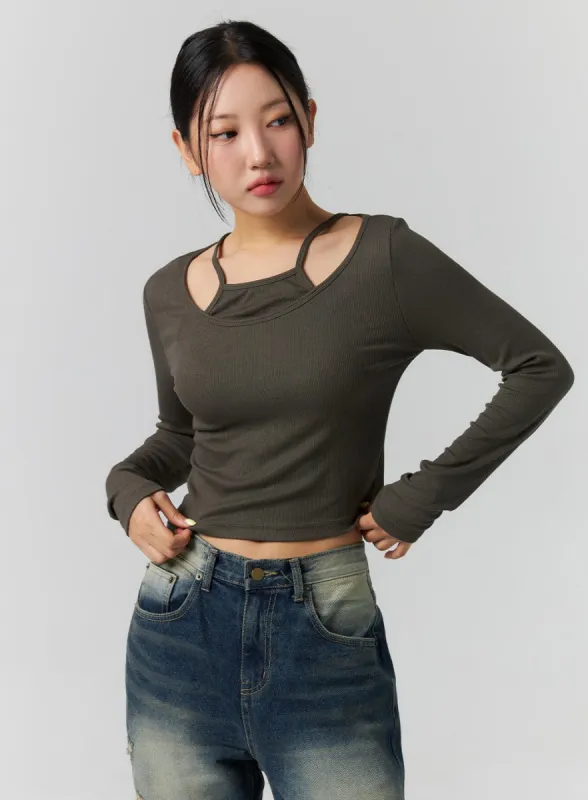Layered Ribbed Long Sleeve Top CS308 sold by Lewkin