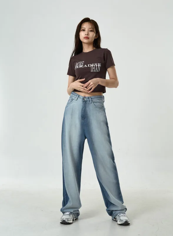 Side Bleached Summer Wide Leg Jeans CU7 sold by Lewkin