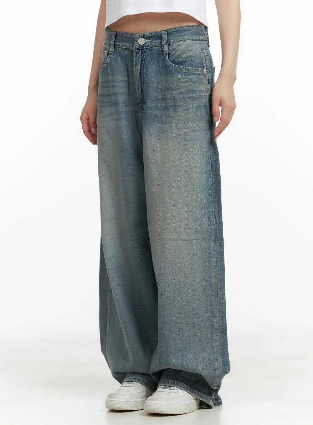 Hem Snap Baggy Jeans CL403 sold by Lewkin