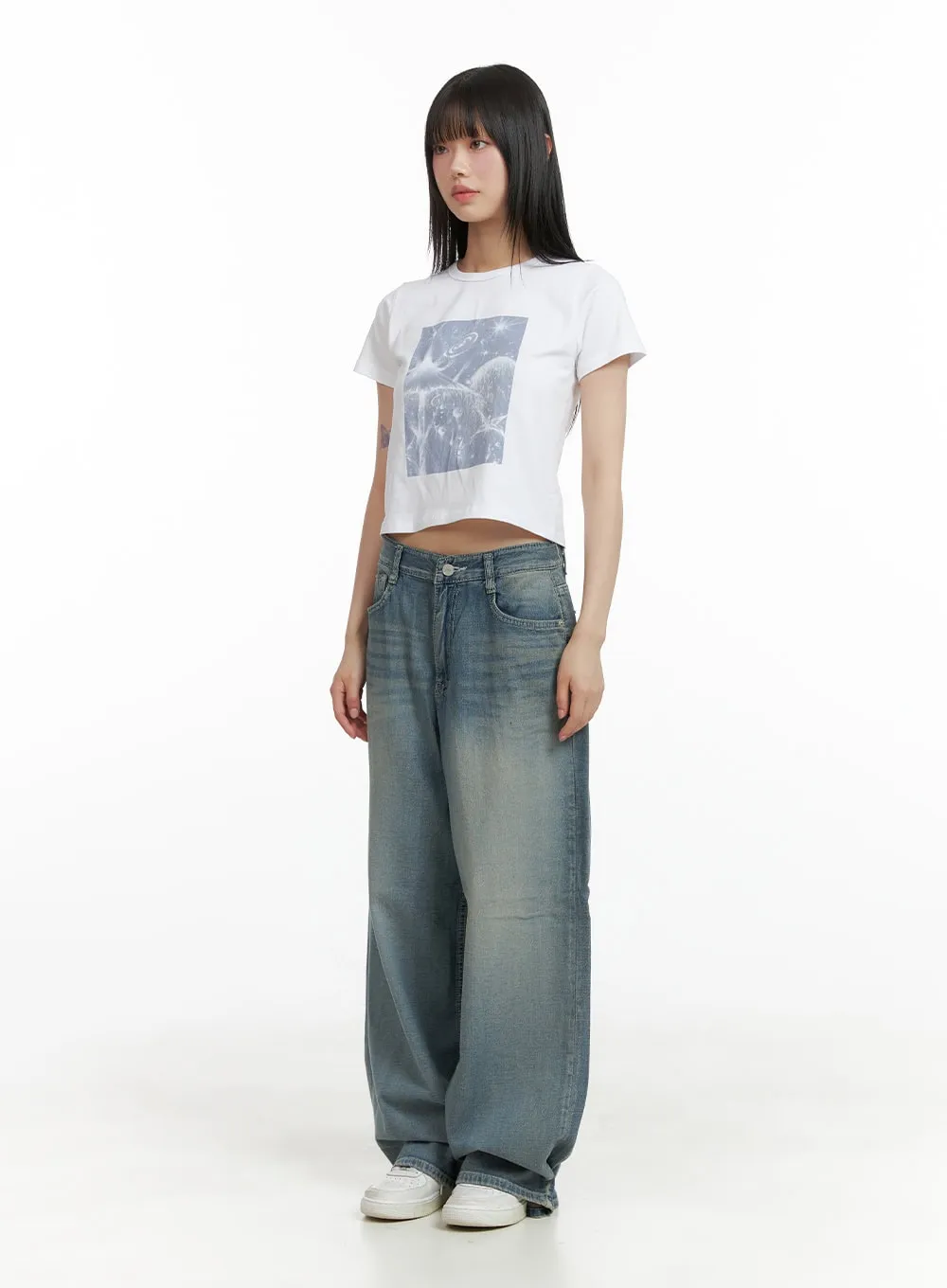 Hem Snap Baggy Jeans CL403 sold by Lewkin product image thumbnail 2