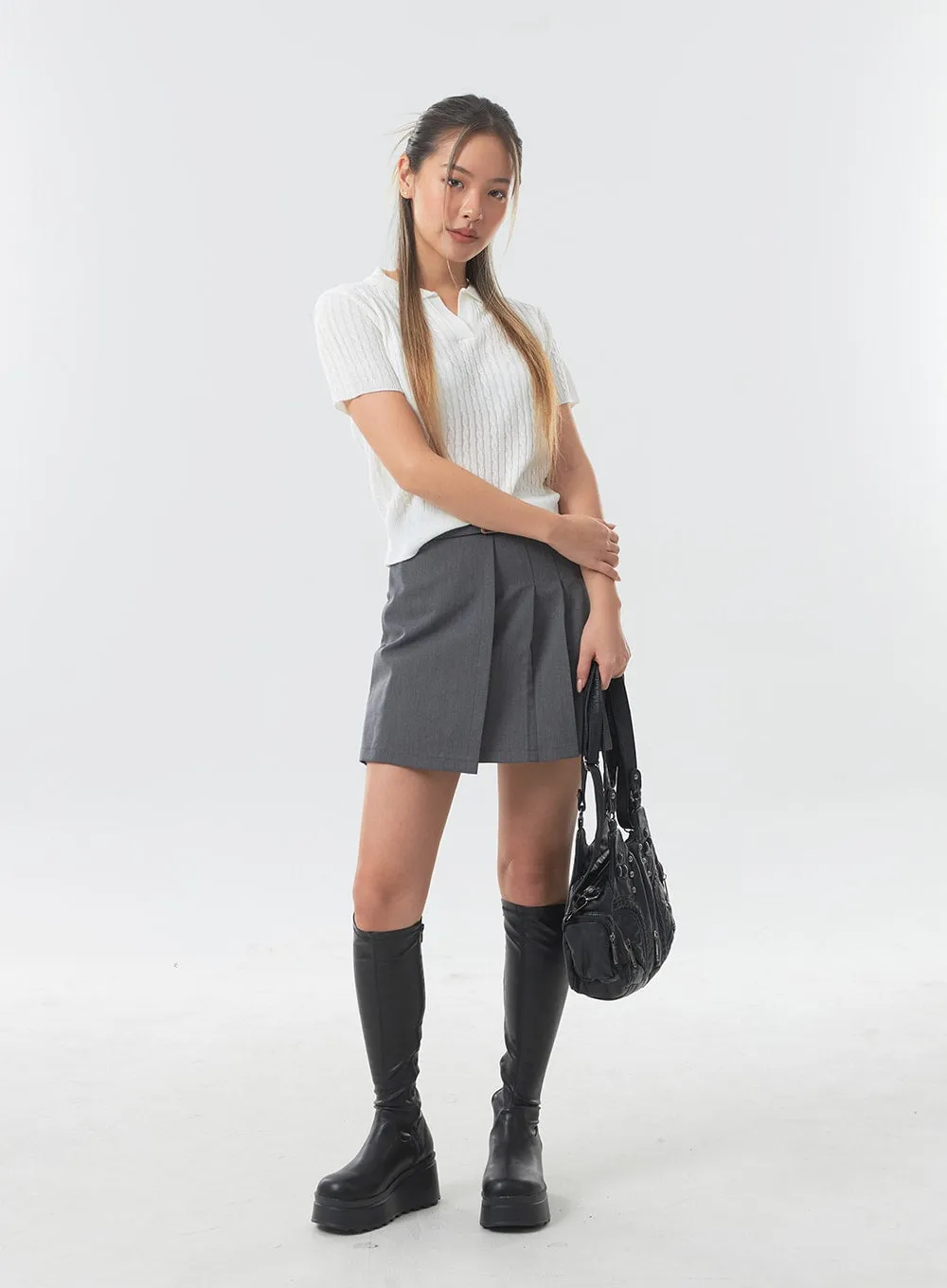 Belt Pleated Mini Skirt CA303 sold by Lewkin product image thumbnail 3