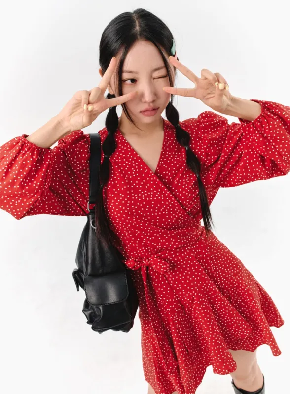 Polka Dot Mini Wrap Dress IS301 sold by Lewkin