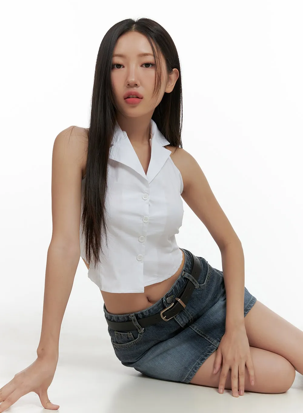 Solid Collar Button Vest CL418 sold by Lewkin