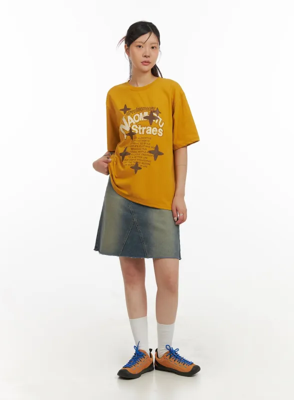 A-Line Washed Denim Mini Skirt IY410 sold by Lewkin