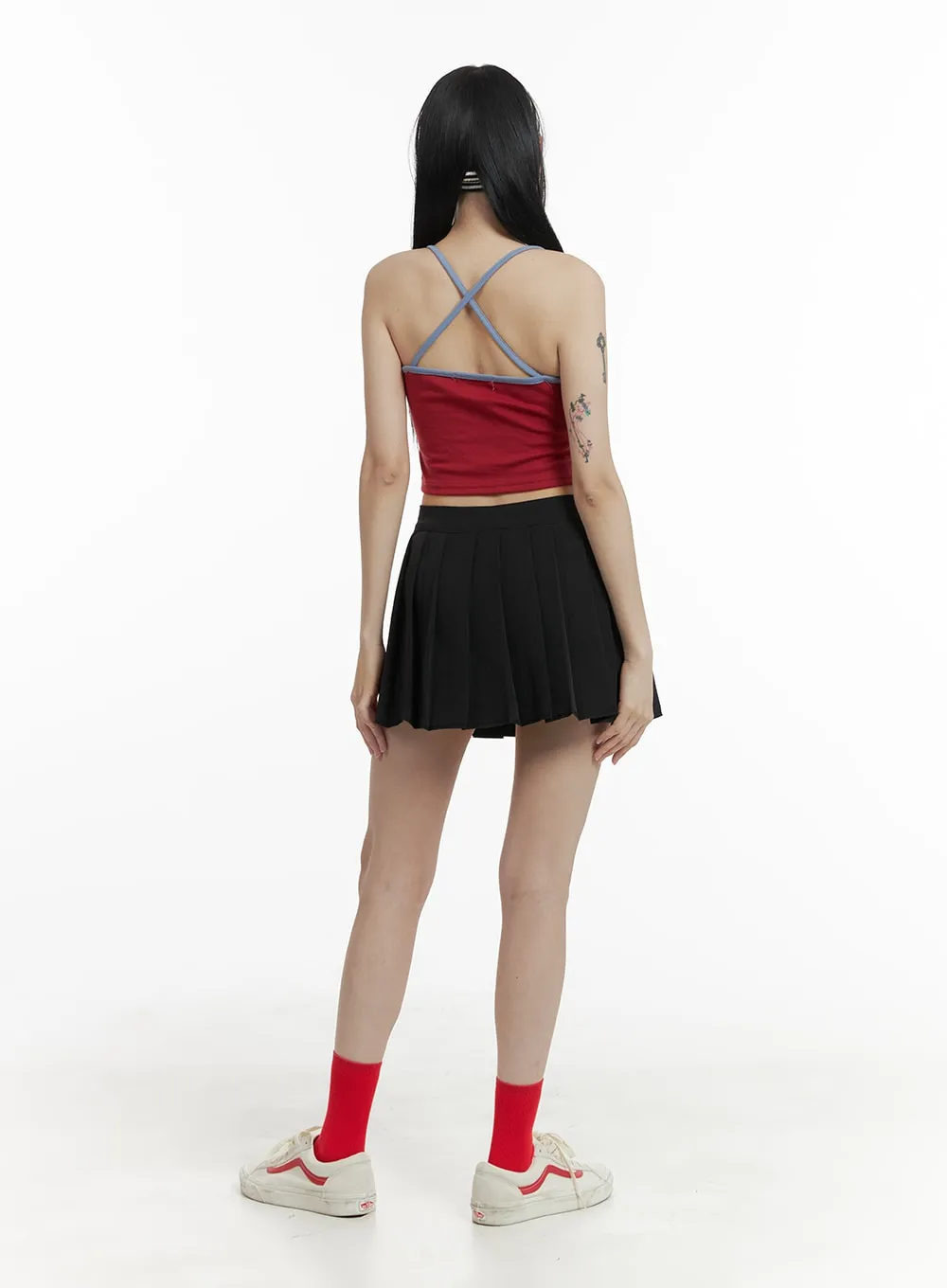 Button Unbalanced Pleated Mini Skirt OM426 sold by Lewkin product image thumbnail 5
