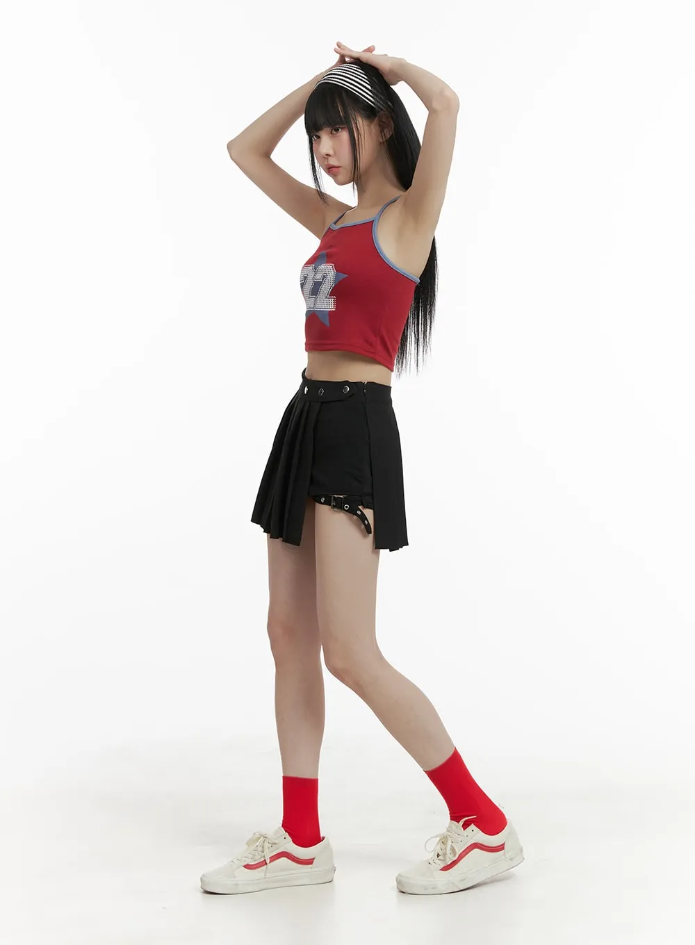 Button Unbalanced Pleated Mini Skirt OM426 sold by Lewkin product image thumbnail 4