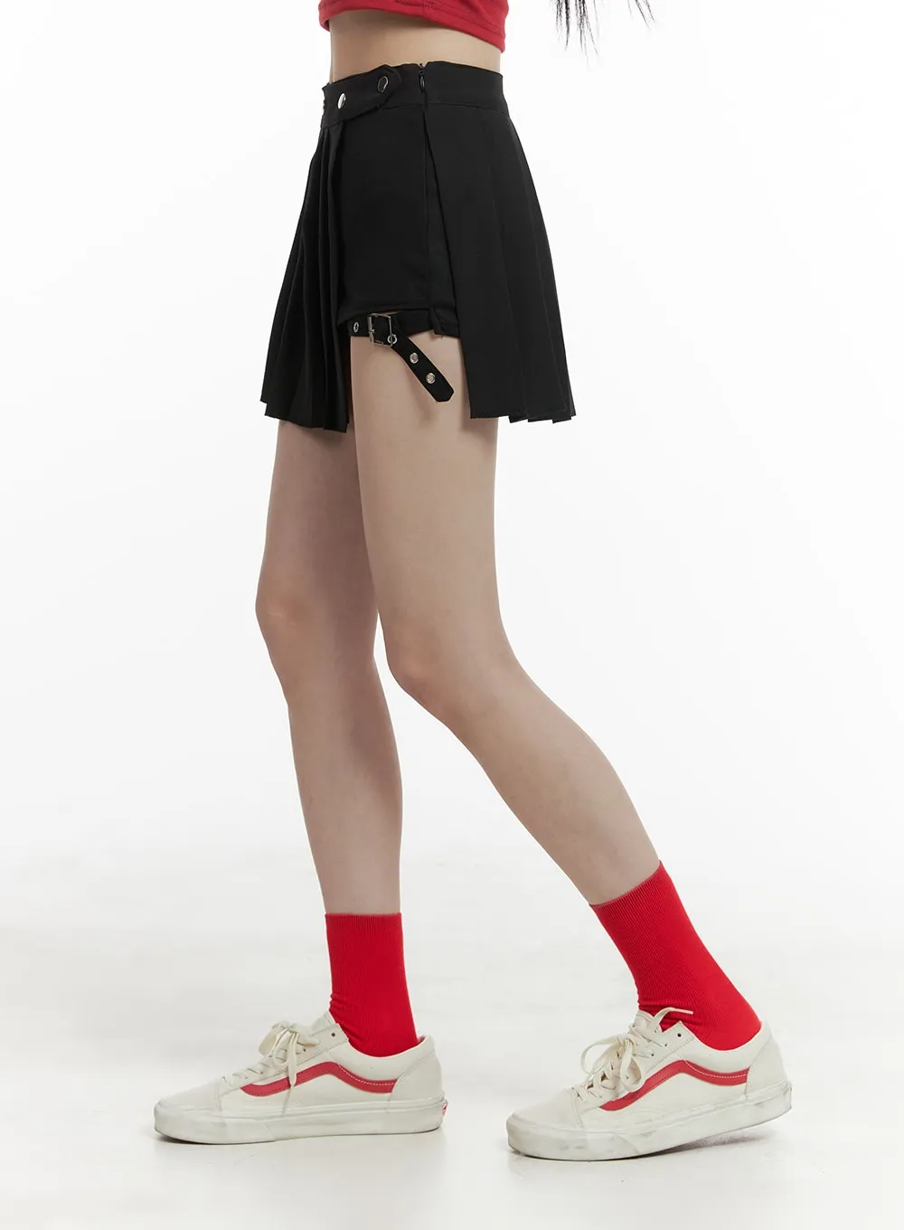 Button Unbalanced Pleated Mini Skirt OM426 sold by Lewkin product image thumbnail 2
