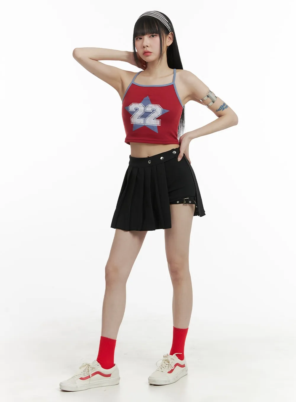 Button Unbalanced Pleated Mini Skirt OM426 sold by Lewkin