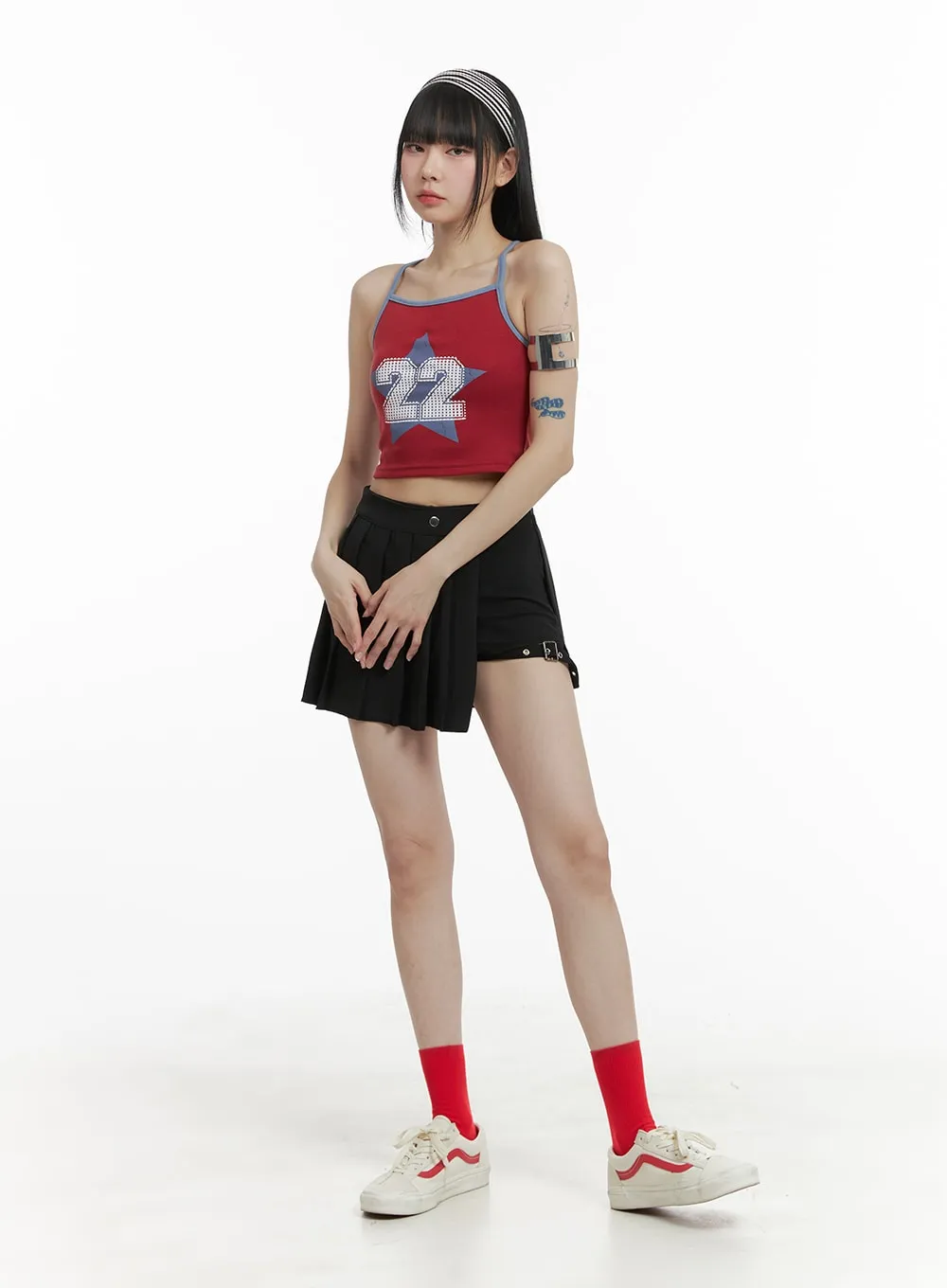 Button Unbalanced Pleated Mini Skirt OM426 sold by Lewkin product image thumbnail 3