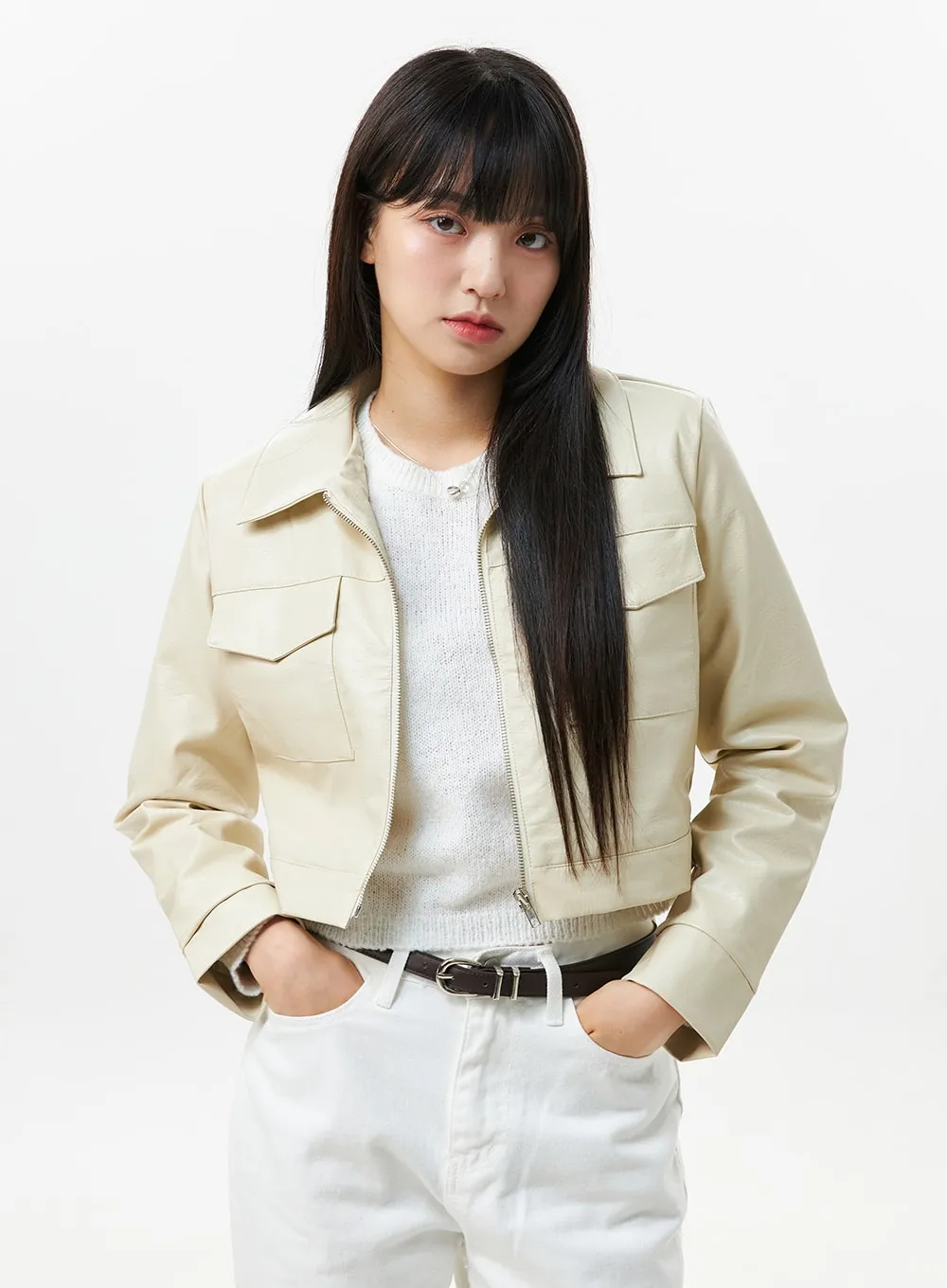 Faux Leather Collar Jacket OS305 sold by Lewkin