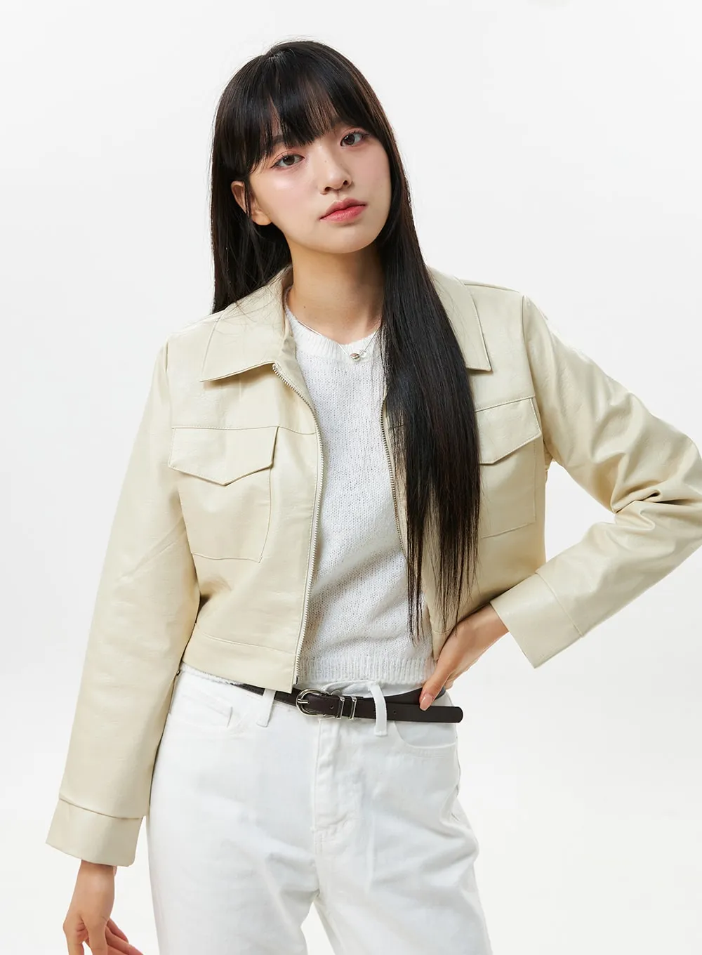 Faux Leather Collar Jacket OS305 sold by Lewkin product image thumbnail 4