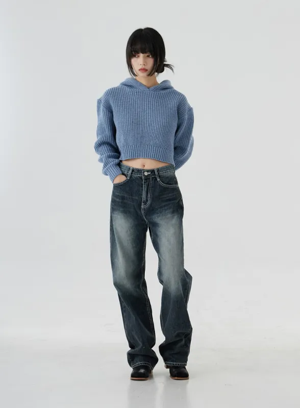 Faded Color Wide Long Denim Pants OO20 sold by Lewkin