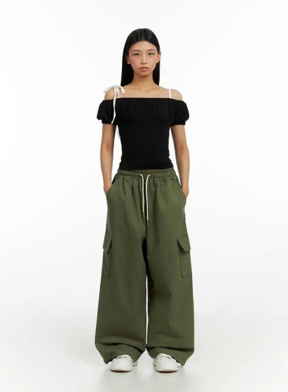 Banded String Baggy Cargo Pants IL419 sold by Lewkin