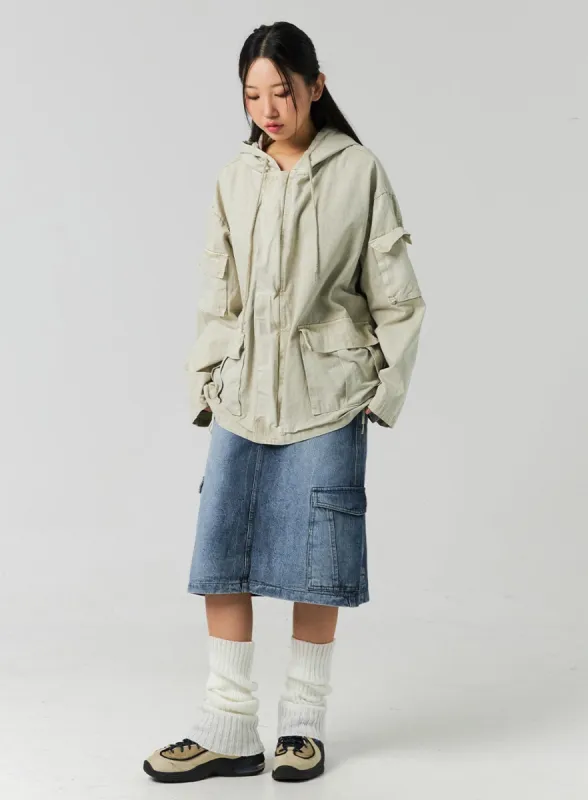 Cargo Washed Denim Midi Skirt CO323 sold by Lewkin