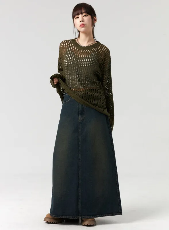 Denim A-Line Maxi Skirt CL327 sold by Lewkin