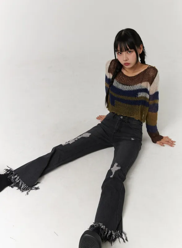 Ripped Distressed Bootcut Denim CJ405 sold by Lewkin