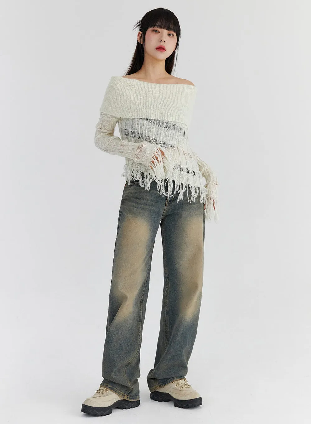 Washed Straight Leg Jeans CS326 sold by Lewkin