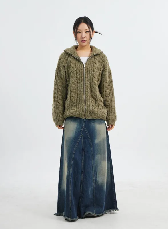 Dark Wash Maxi Denim Skirt CJ317 sold by Lewkin