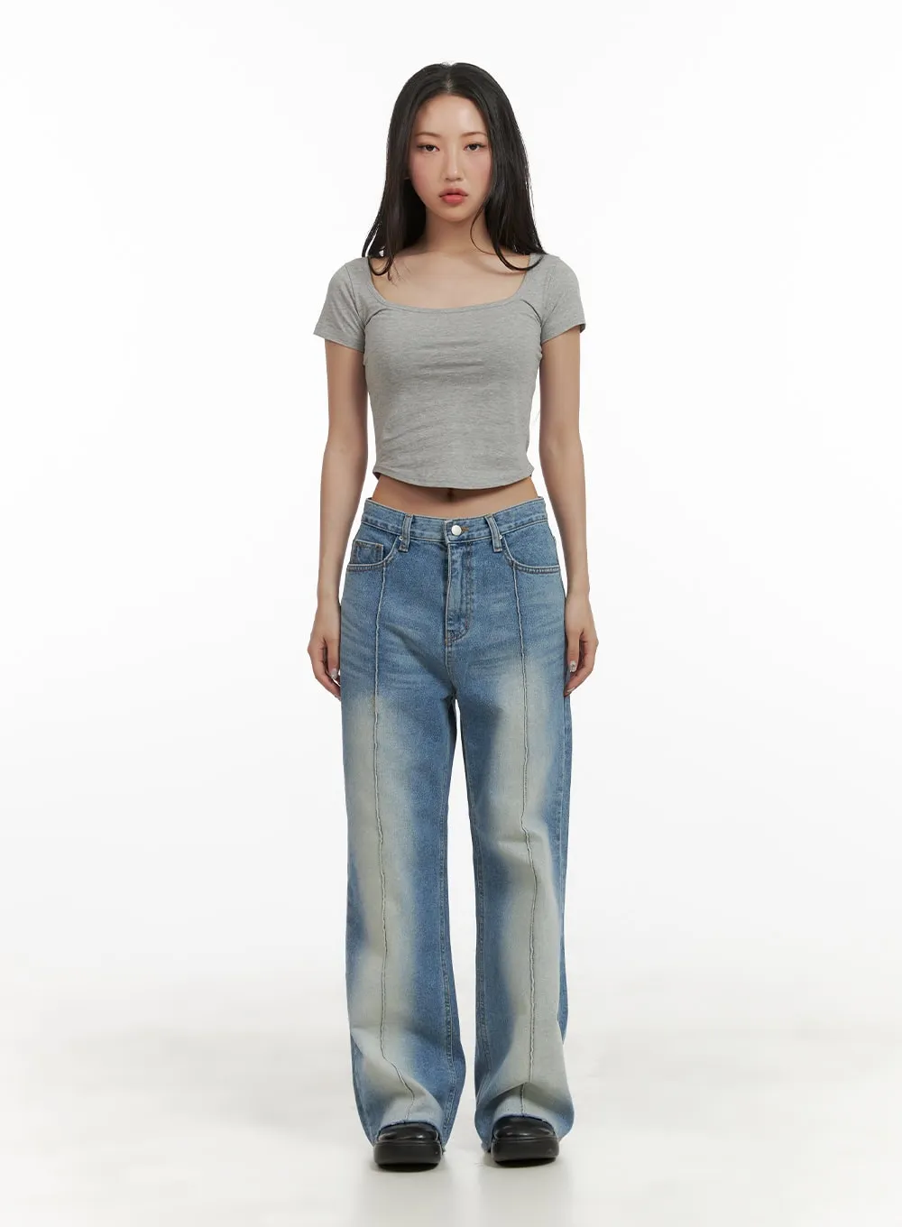 Slim Fit Scoop Neck Crop Tee CY403 sold by Lewkin product image thumbnail 2