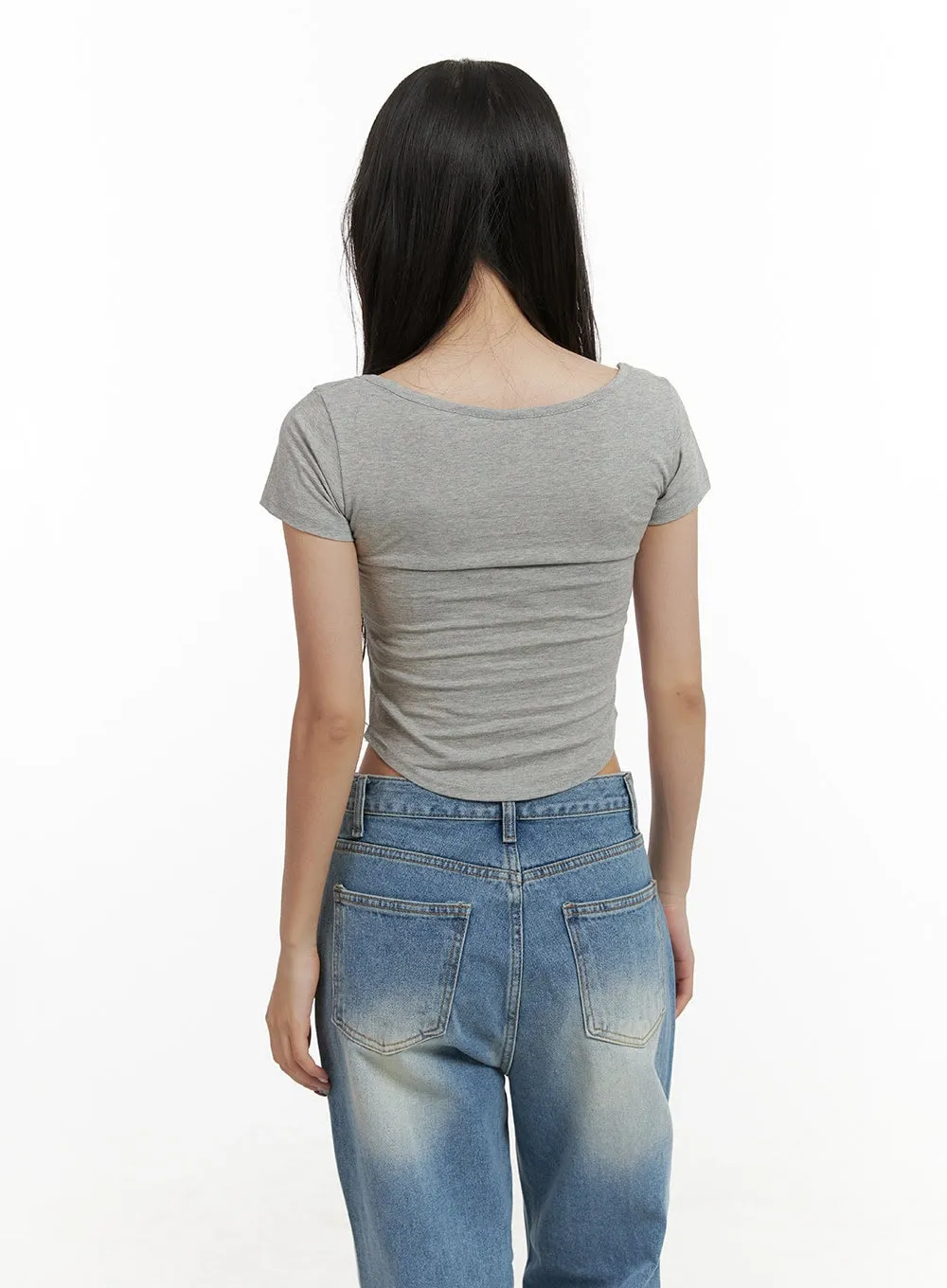 Slim Fit Scoop Neck Crop Tee CY403 sold by Lewkin product image thumbnail 5