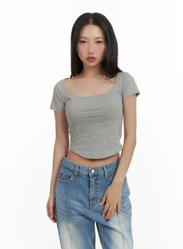 Slim Fit Scoop Neck Crop Tee CY403 sold by Lewkin