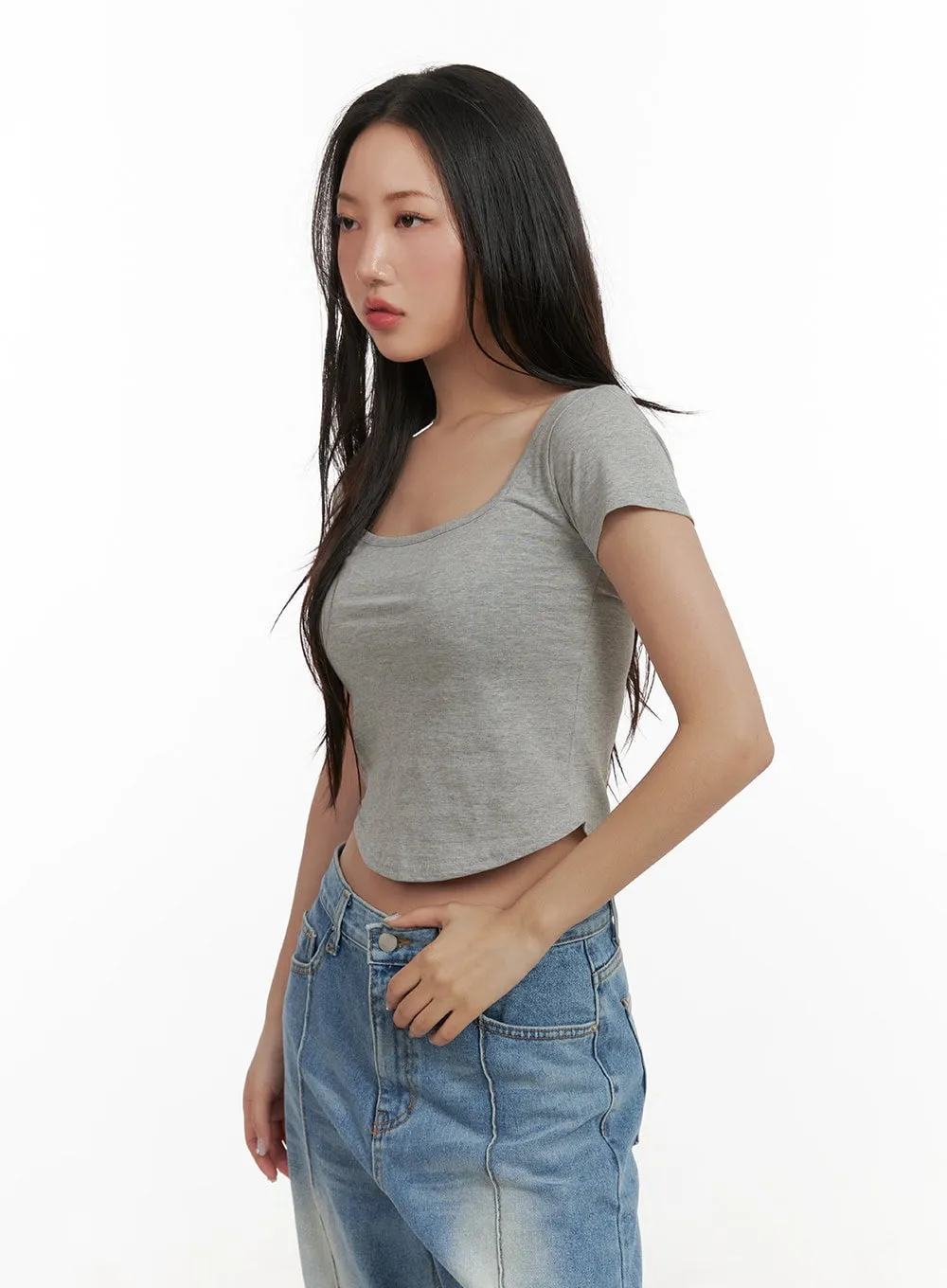 Slim Fit Scoop Neck Crop Tee CY403 sold by Lewkin product image thumbnail 3