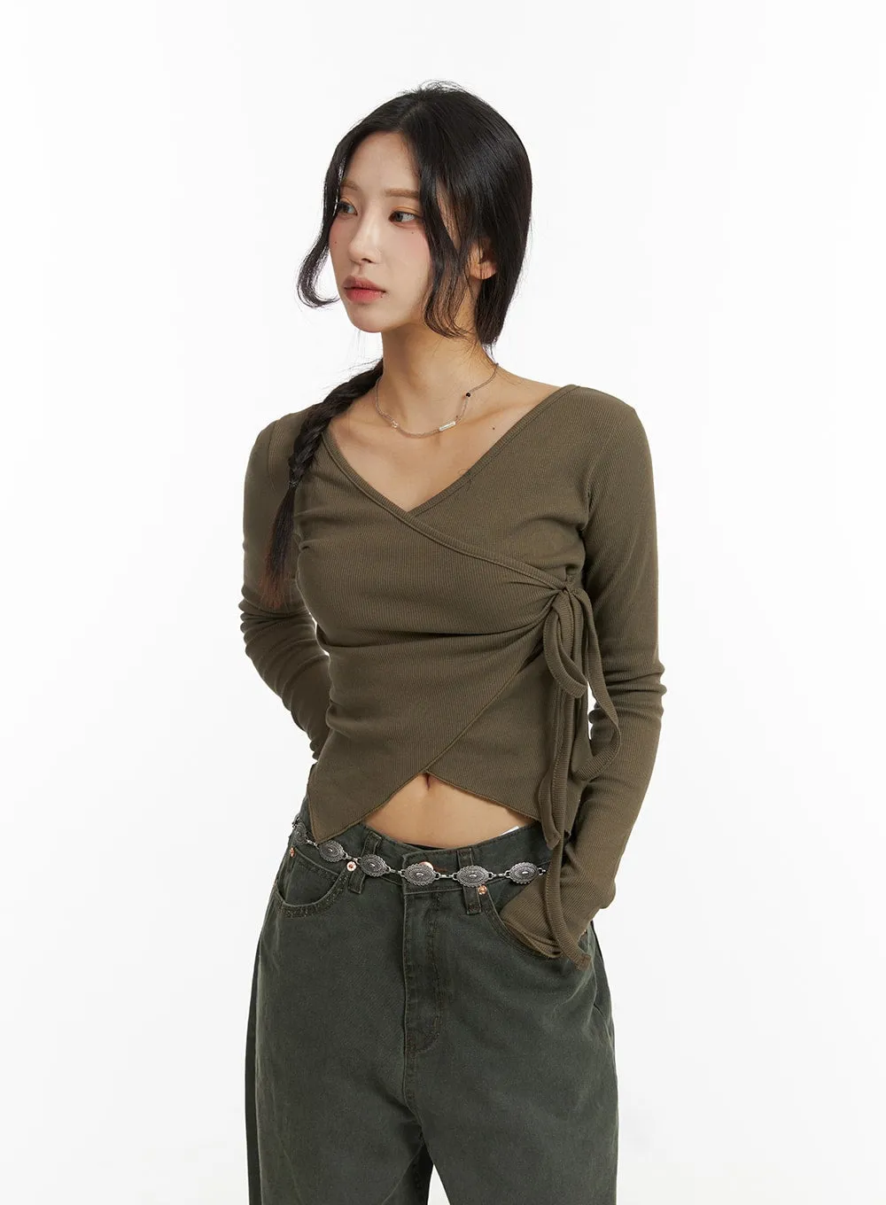 Wrap Tie V-Neck Crop Tee CJ416 sold by Lewkin product image thumbnail 4