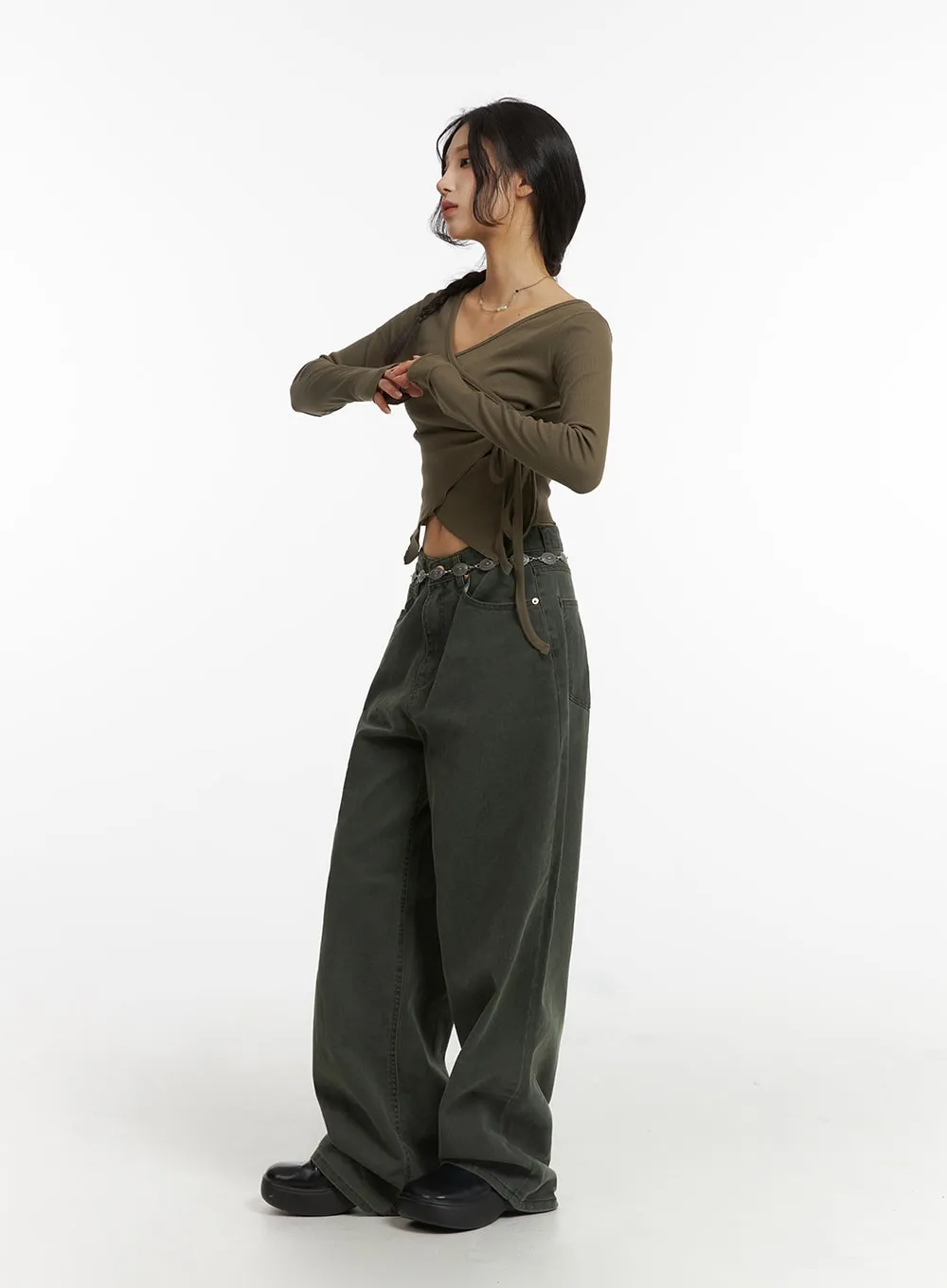 Wrap Tie V-Neck Crop Tee CJ416 sold by Lewkin product image thumbnail 3