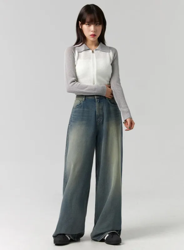 Wide Washed Denim Jeans CG330 sold by Lewkin