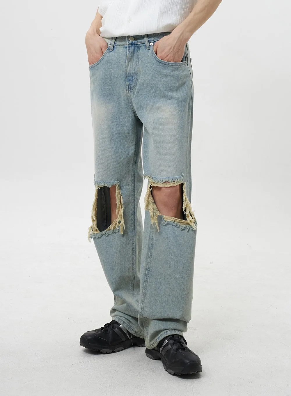 Ripped Knee Jeans Unisex CY319 sold by Lewkin product image thumbnail 5