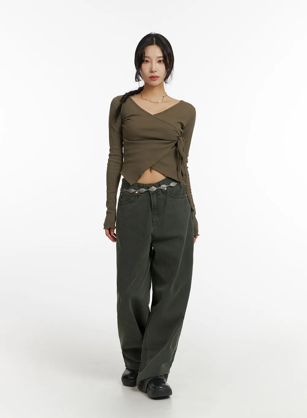 Wrap Tie V-Neck Crop Tee CJ416 sold by Lewkin product image thumbnail 2
