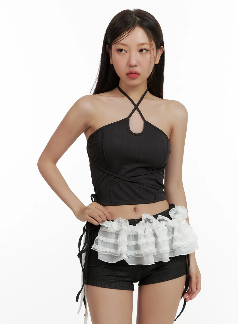 Lace Wrap Mini Skirt Belt CU407 sold by Lewkin