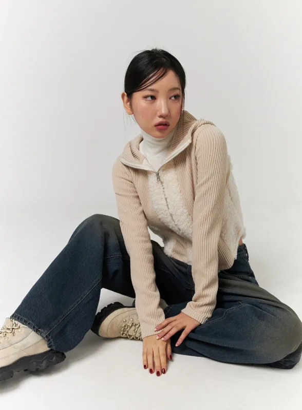 Ribbed Hoodie Zip-Up Top CD329 sold by Lewkin